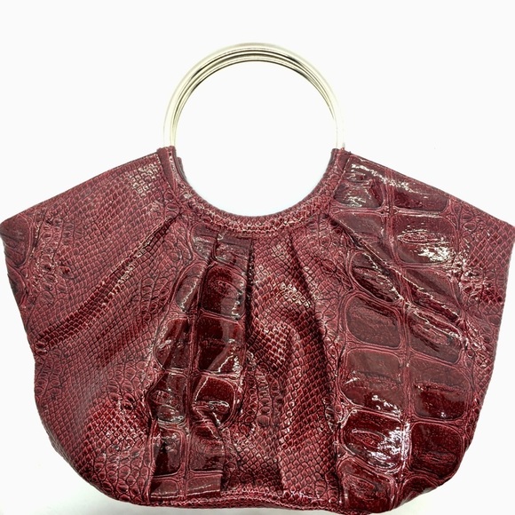 3/$30 RED FAUX LEATHER CROCODILE PLEATHER TOP HANDLE O RING BAG RETRO PURSE - Picture 3 of 10